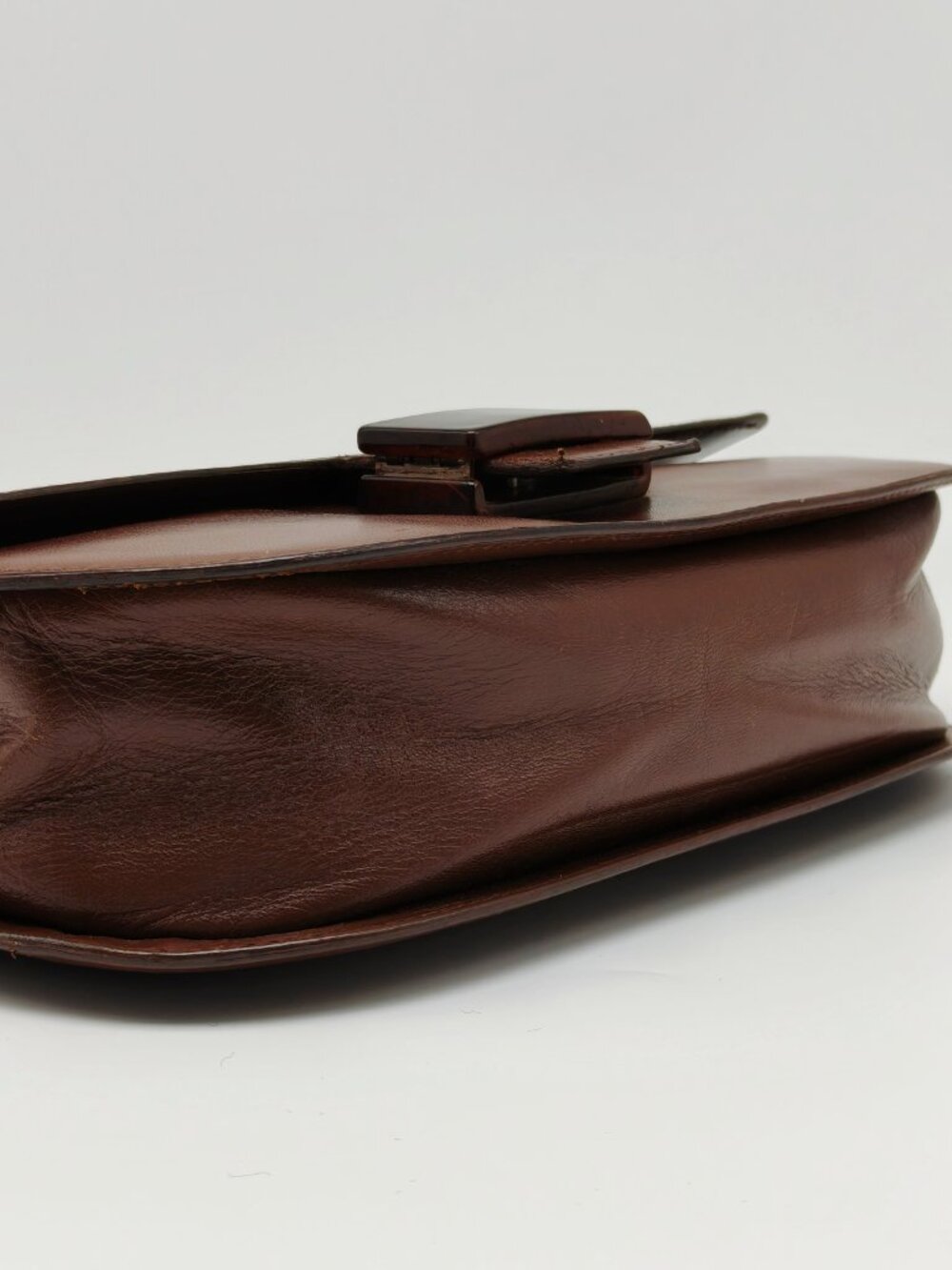 Vintage Prada Brown Leather Shoulder Bag Flap Clasp Logo Purse - Picture 7 of 14
